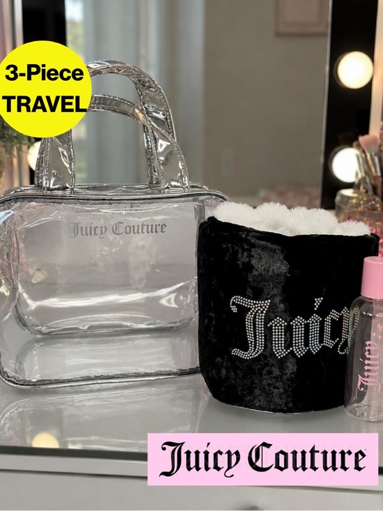 Juicy Couture Handbags - NEW w TAGS 🏷️ JUICY COUTURE 3-Piece Travel Cosmetic Bag & Toiletry Bottle Set